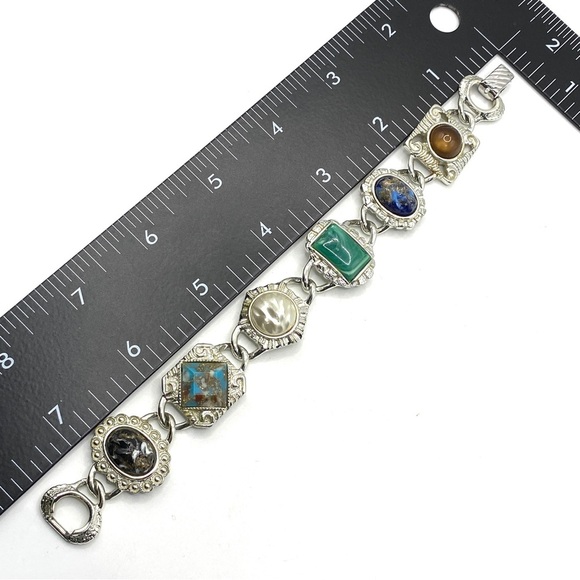 SARAH COVENTRY Faux Gemstone Cabachon Silver Tone Chunky Vintage Bracelet - Picture 4 of 9